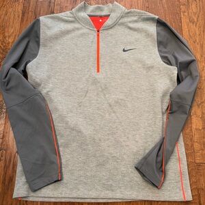 Nike Tiger Woods 1/4 Zip Pullover Sweater Jacket. Mens size Large Gray&Orange